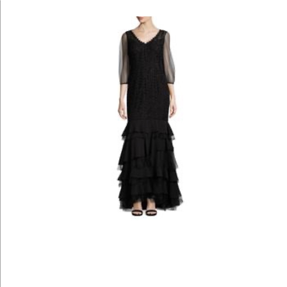 Kay Unger Tiered Mermaid Black Gown